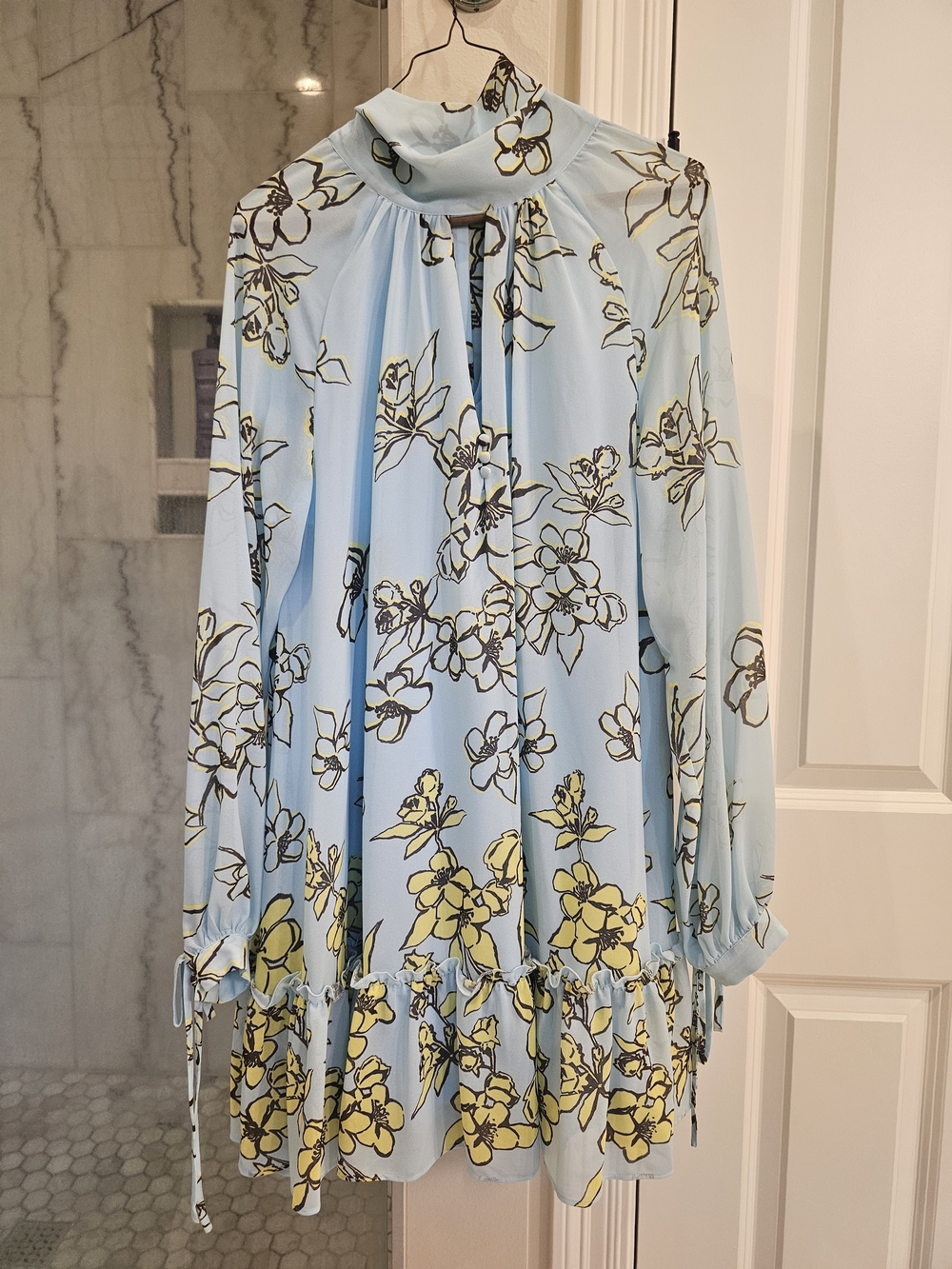 Belle Badgley Miscka Light Blue Floral Tie-Neck Mini Dress NWT